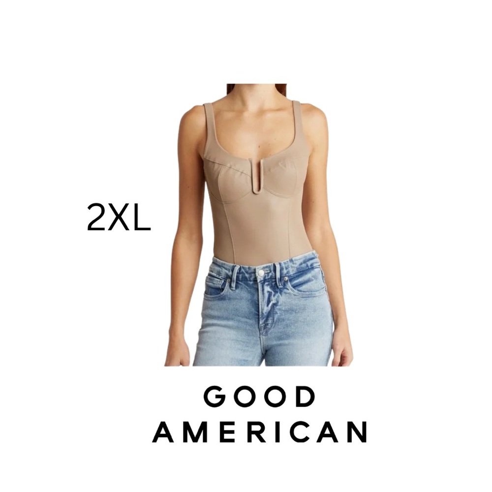 NWT Good American Faux Leather Corset Bodysuit – Size 5 (2XL) Taupe